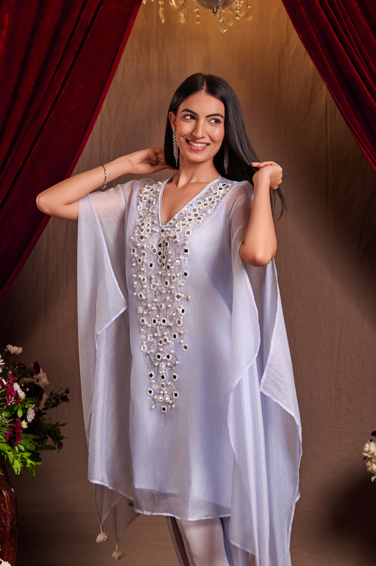 Ice Blue Mirrorwork Kaftan Set