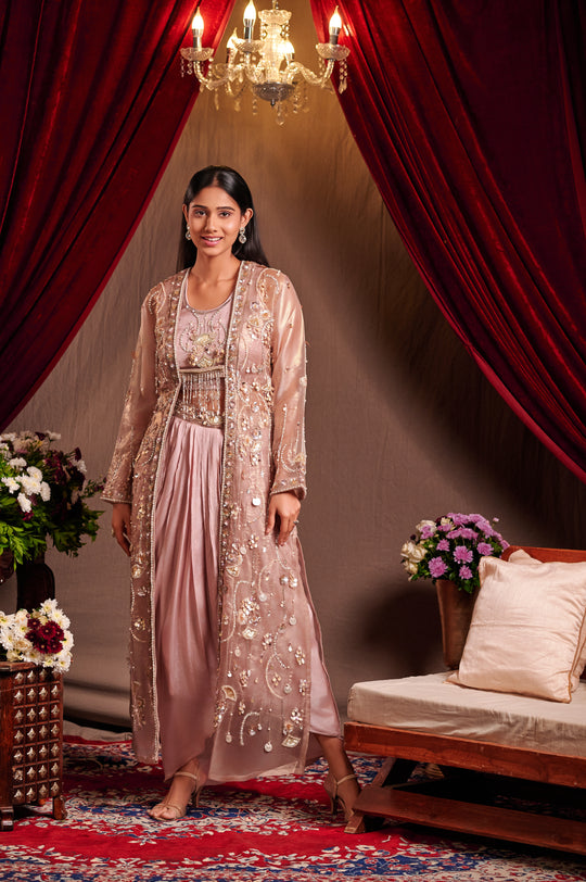 Pearl Hand embroidered Skirt set with Jacket