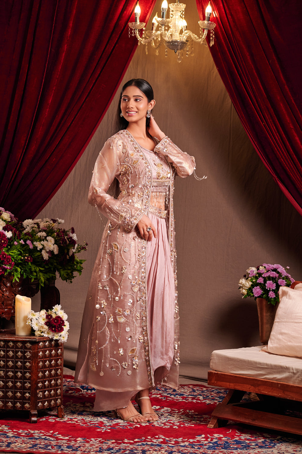 Pearl Hand embroidered Skirt set with Jacket