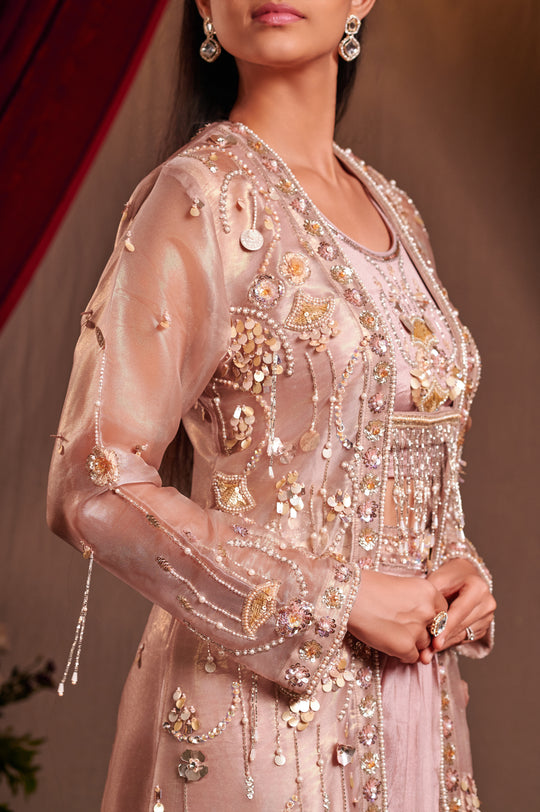 Pearl Hand embroidered Skirt set with Jacket