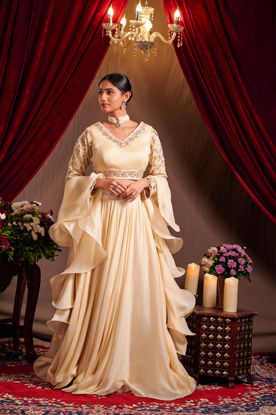 Gold zari hand embroidered lehenga set