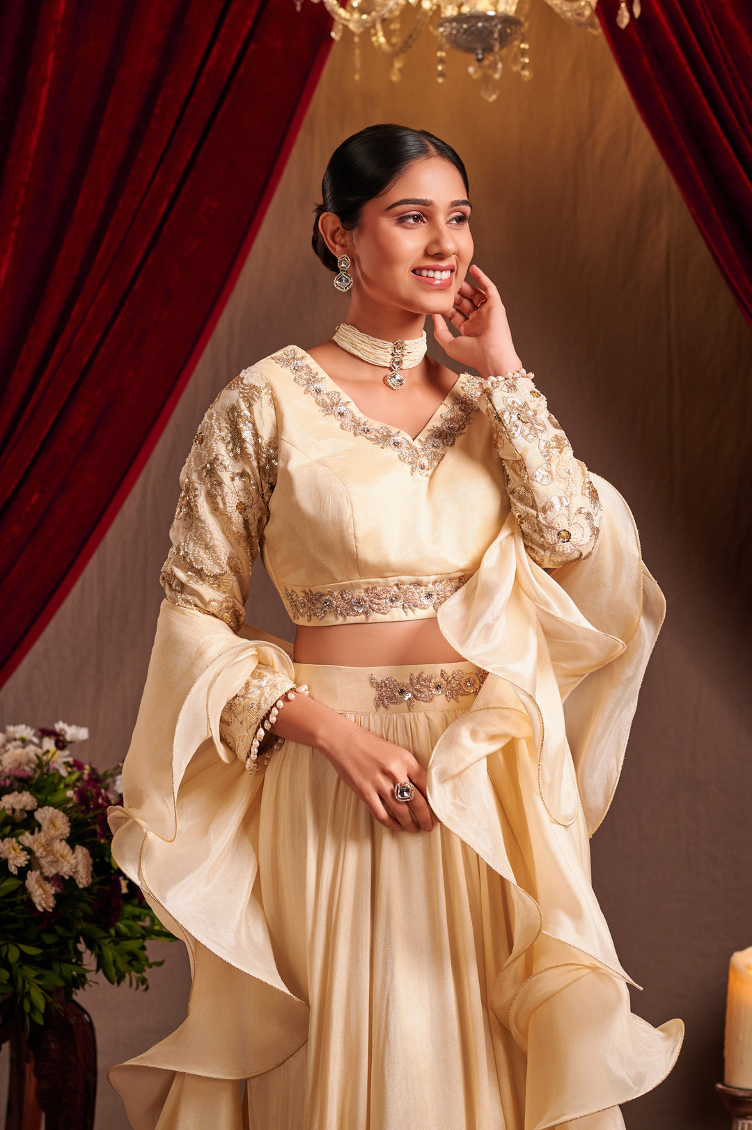 Gold zari hand embroidered lehenga set