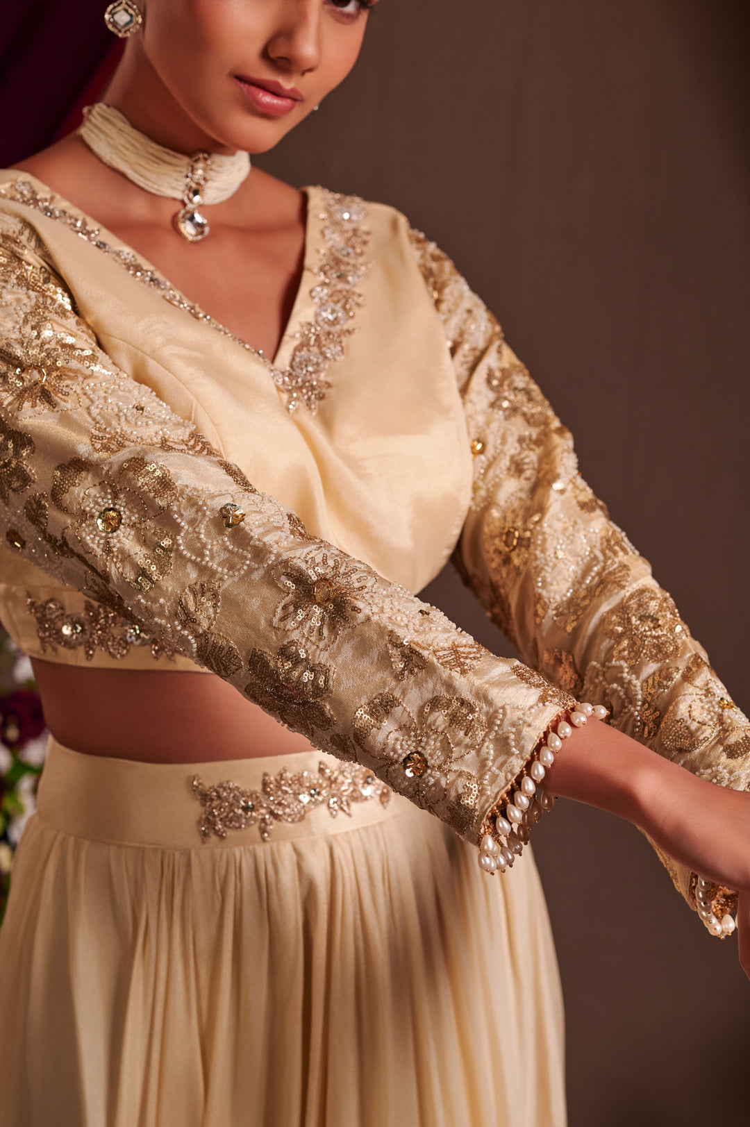 Gold zari hand embroidered lehenga set