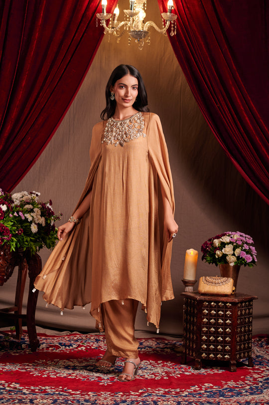 Bronze Sequin Embellished Kaftan Set