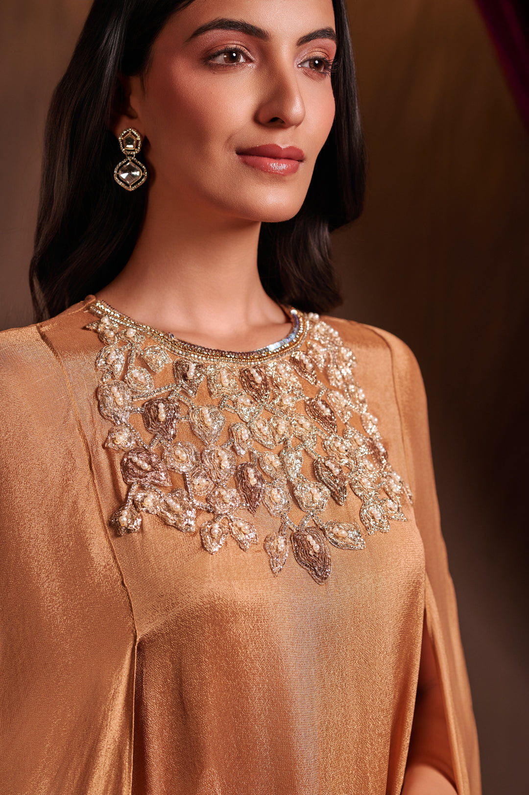 Bronze Sequin Embellished Kaftan Set