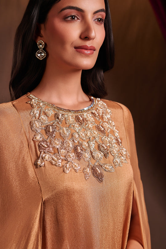 Bronze Sequin Embellished Kaftan Set