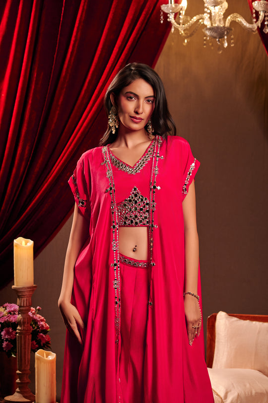 Magenta Mirror Embroidered lehenga set with Jacket