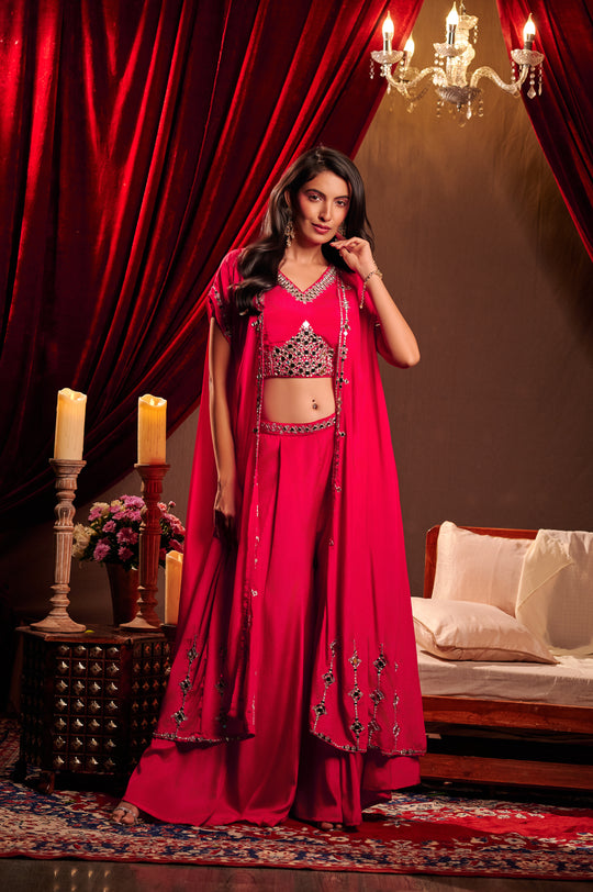 Magenta Mirror Embroidered lehenga set with Jacket