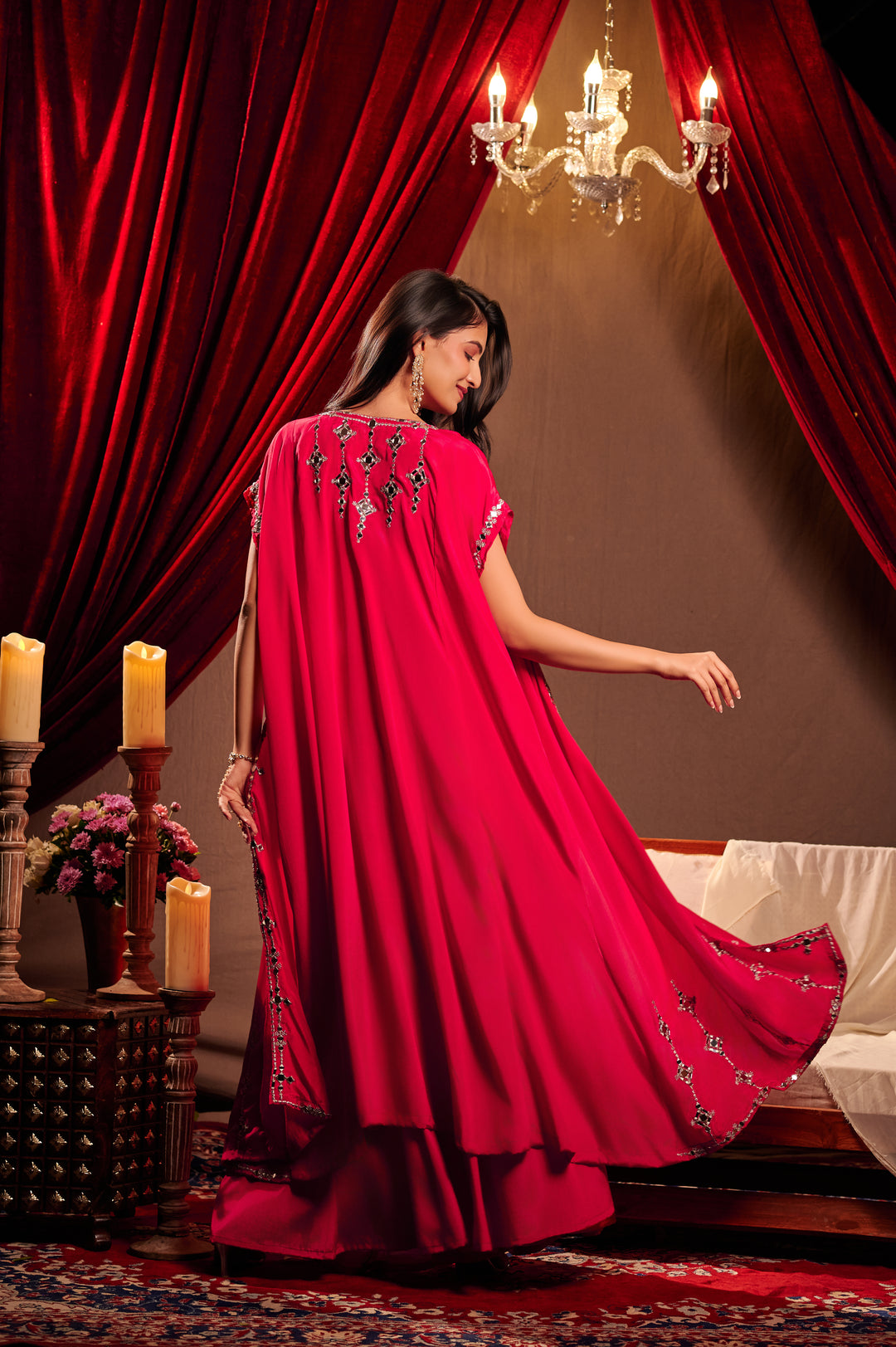 Magenta Mirror Embroidered lehenga set with Jacket