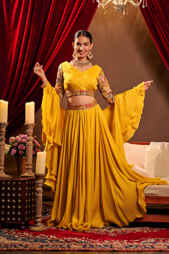 Yellow Sequin Lehenga Set
