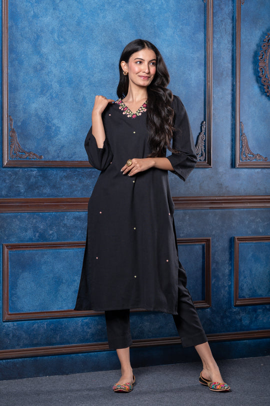 Women Black Cotton Flex Hand Suit Set