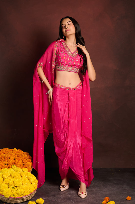 Fushsia Pink Skirt Set with Jacket