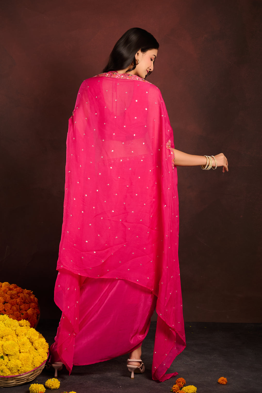 Fushsia Pink Skirt Set with Jacket