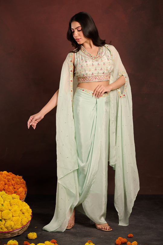 Mint Green Skirt Set with Jacket