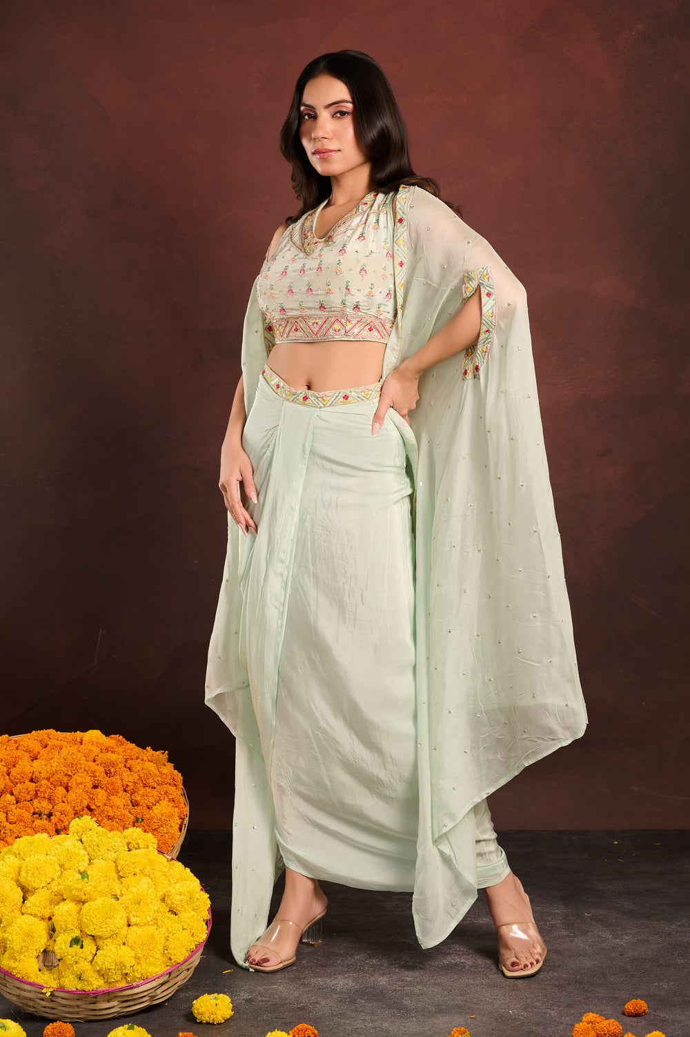 Mint Green Skirt Set with Jacket