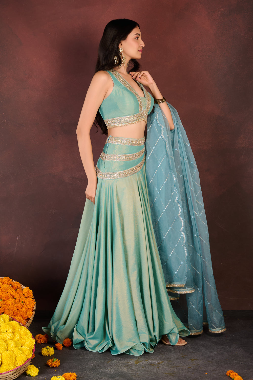 Turquoise Blue Embellished Lehenga Set
