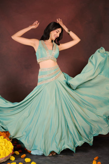 Turquoise Blue Embellished Lehenga Set