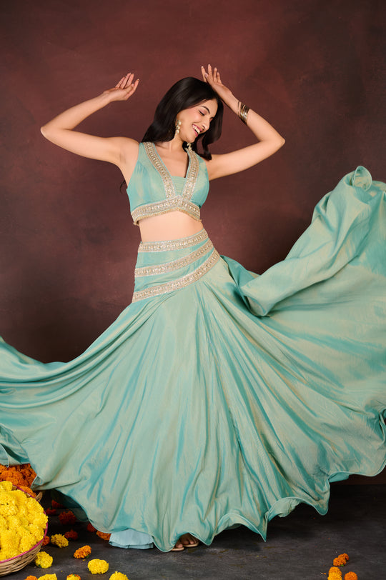 Turquoise Blue Embellished Lehenga Set