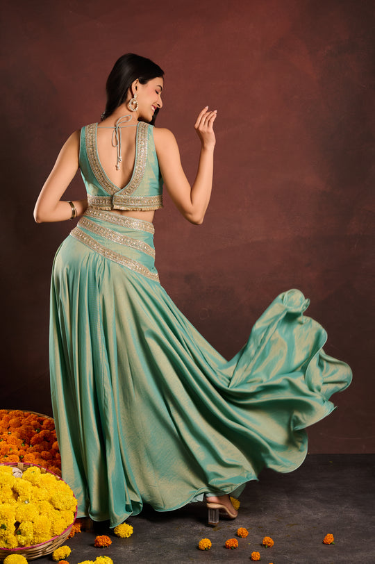Turquoise Blue Embellished Lehenga Set
