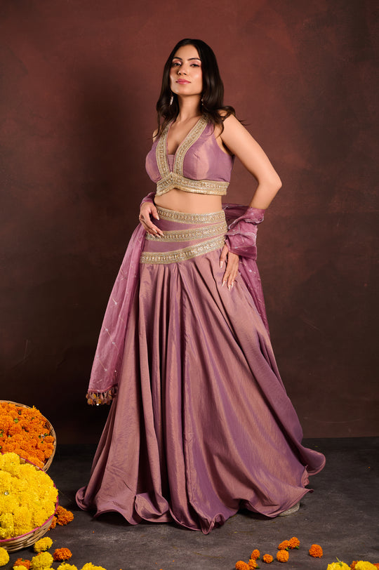 Mauve Embellished Lehenga Set