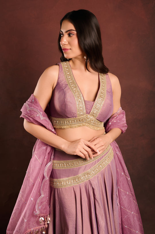 Mauve Embellished Lehenga Set