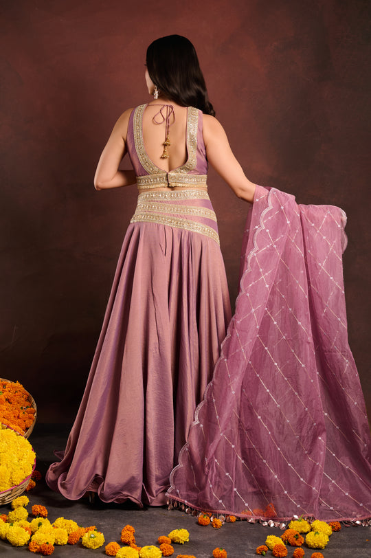 Mauve Embellished Lehenga Set