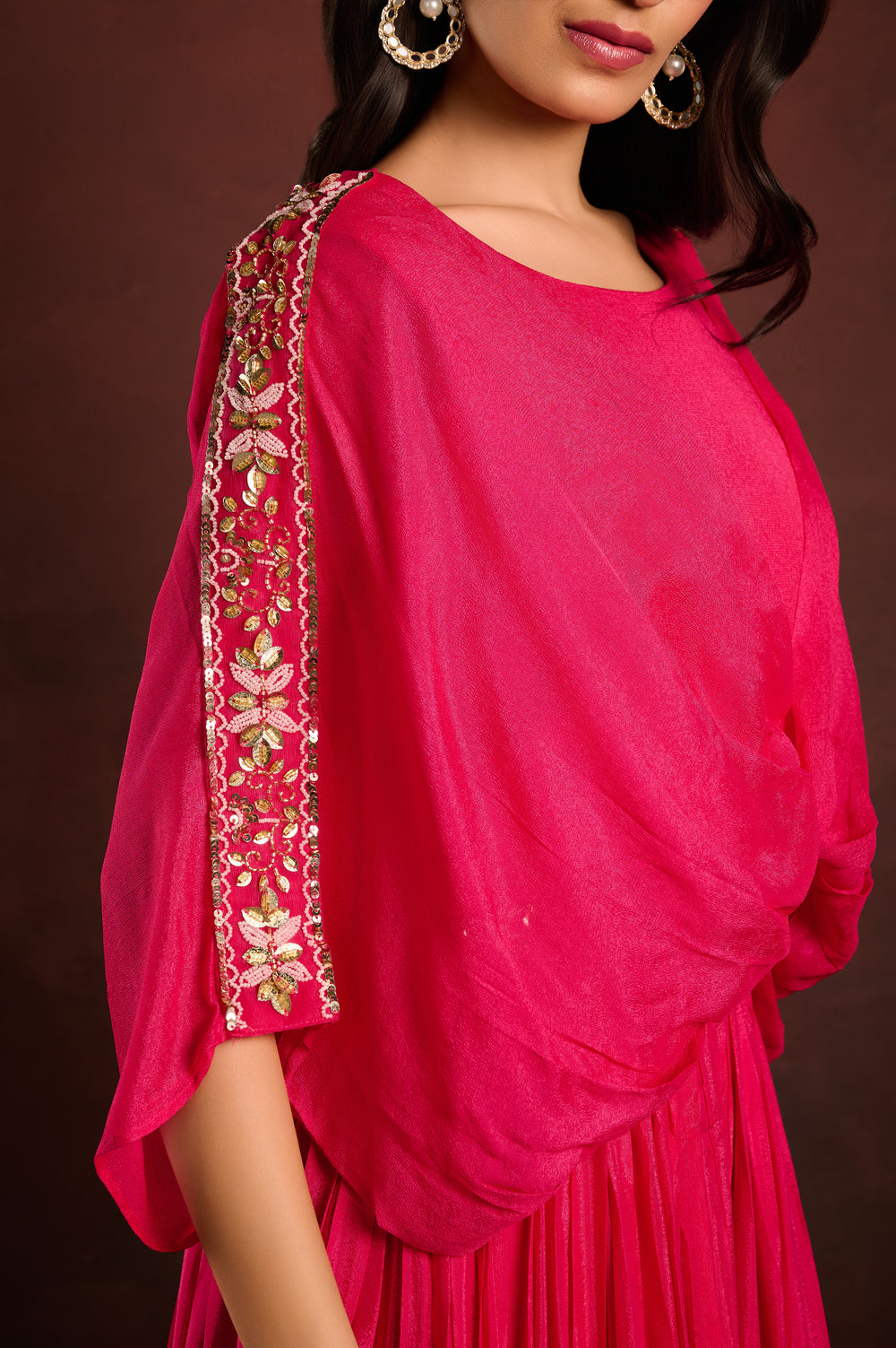 Duo toned Pink Orange wrap top & skirt set