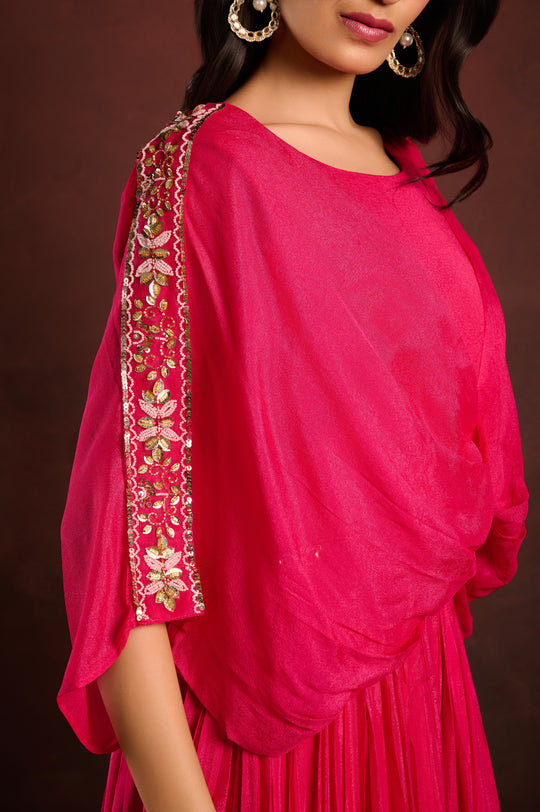 Duo toned Pink Orange wrap top & skirt set