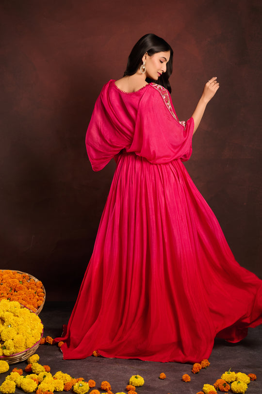 Duo toned Pink Orange wrap top & skirt set