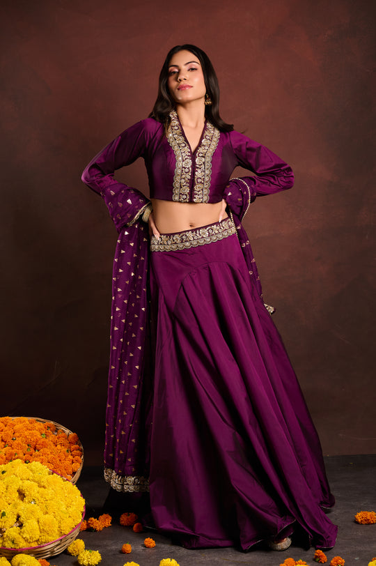 Violet Embroidered Lehenga Set