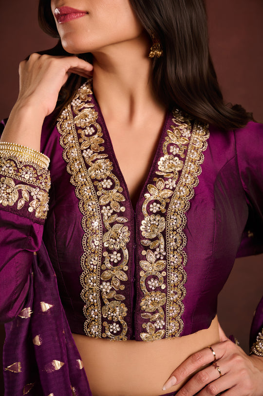 Violet Embroidered Lehenga Set