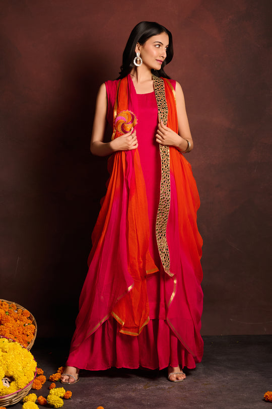 Two toned gown with cape