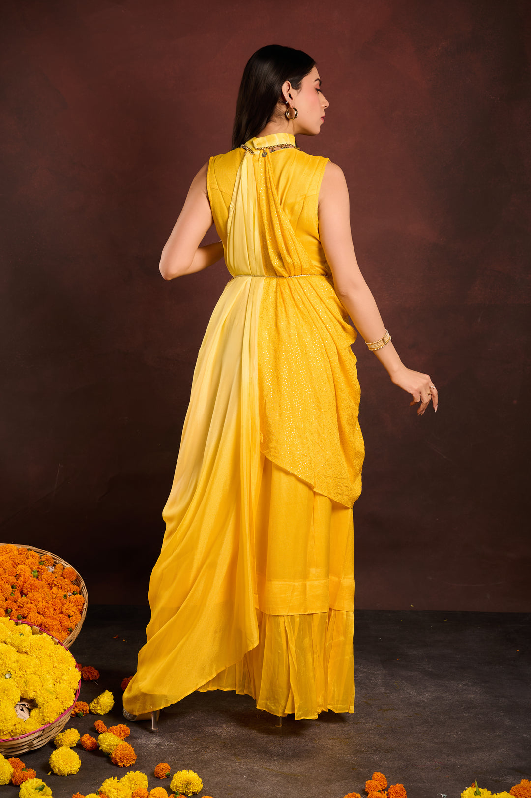 Two toned yellow gown with cape