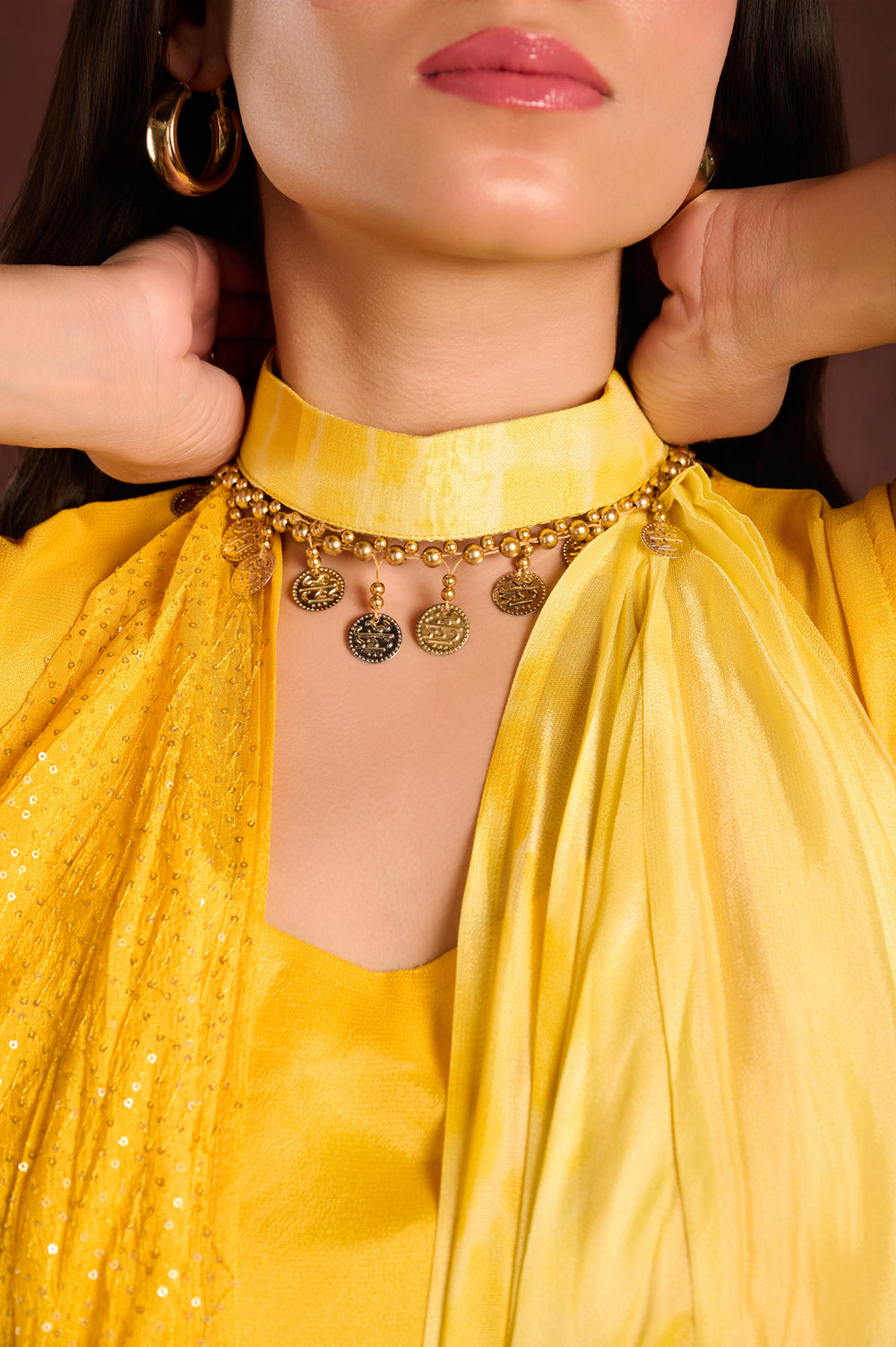 Two toned yellow gown with cape