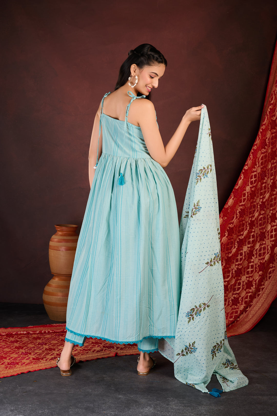 Blue Tiered Anarkali Set