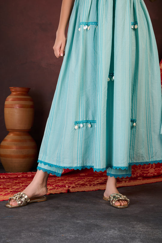 Blue Tiered Anarkali Set