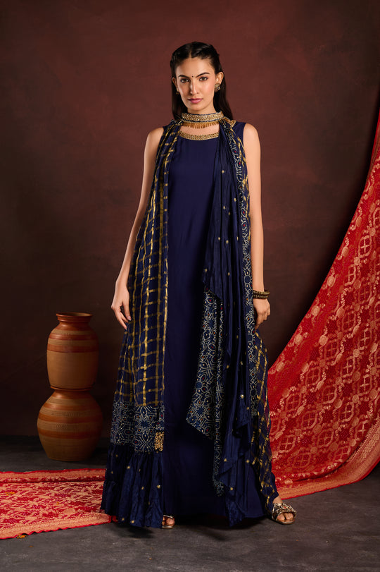 Blue Embellished Cape with Gown