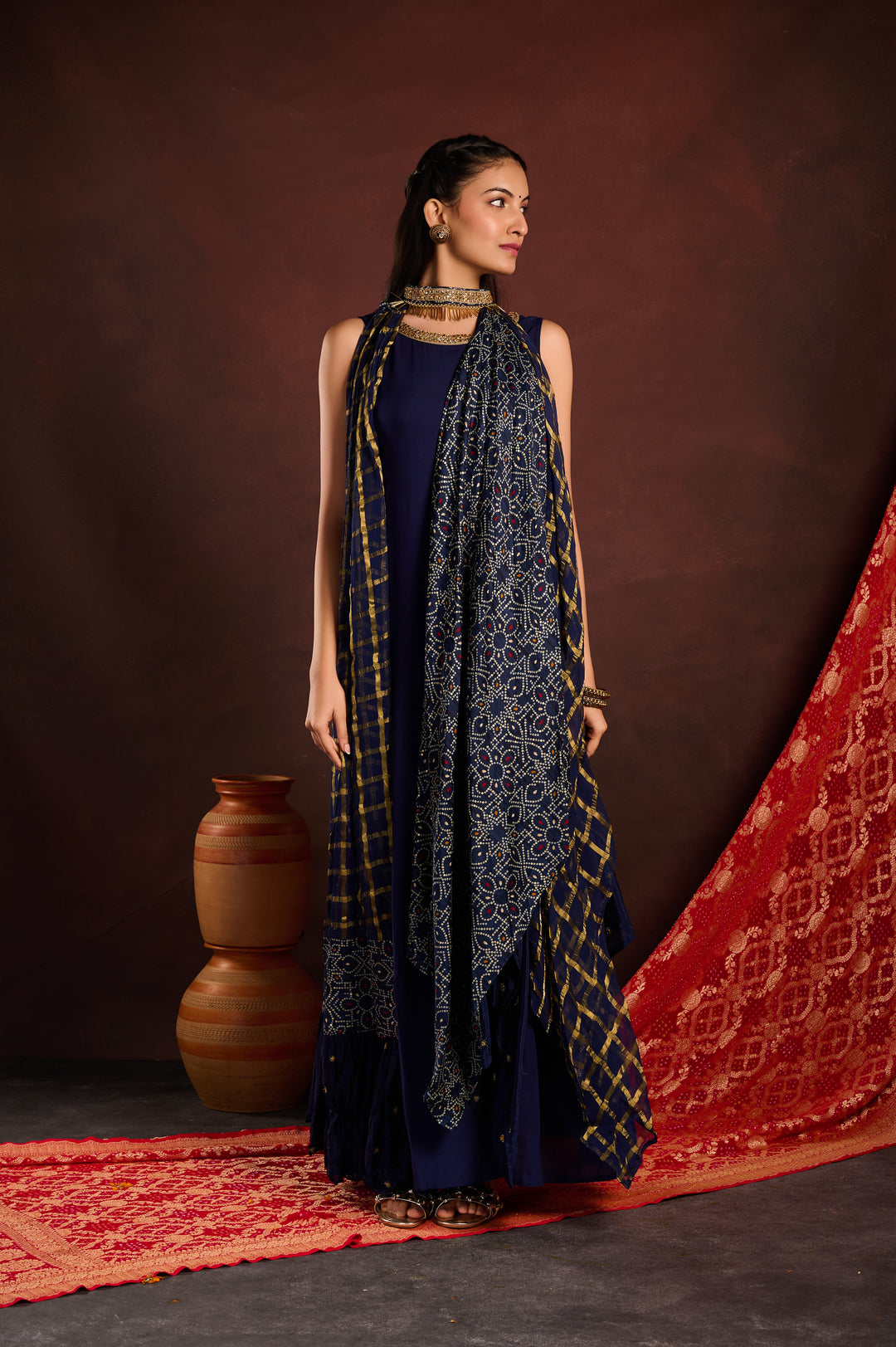 Blue Embellished Cape with Gown