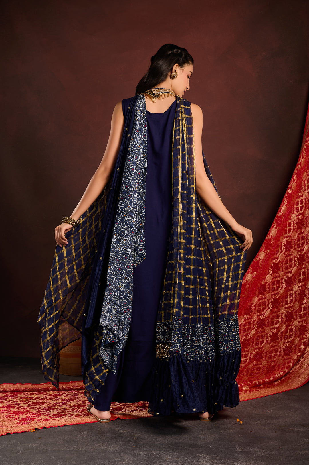 Blue Embellished Cape with Gown