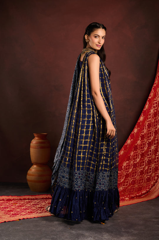 Blue Embellished Cape with Gown