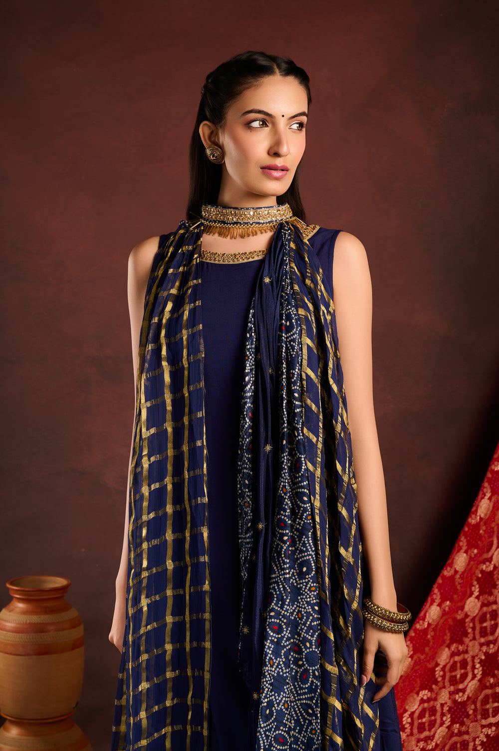 Blue Embellished Cape with Gown