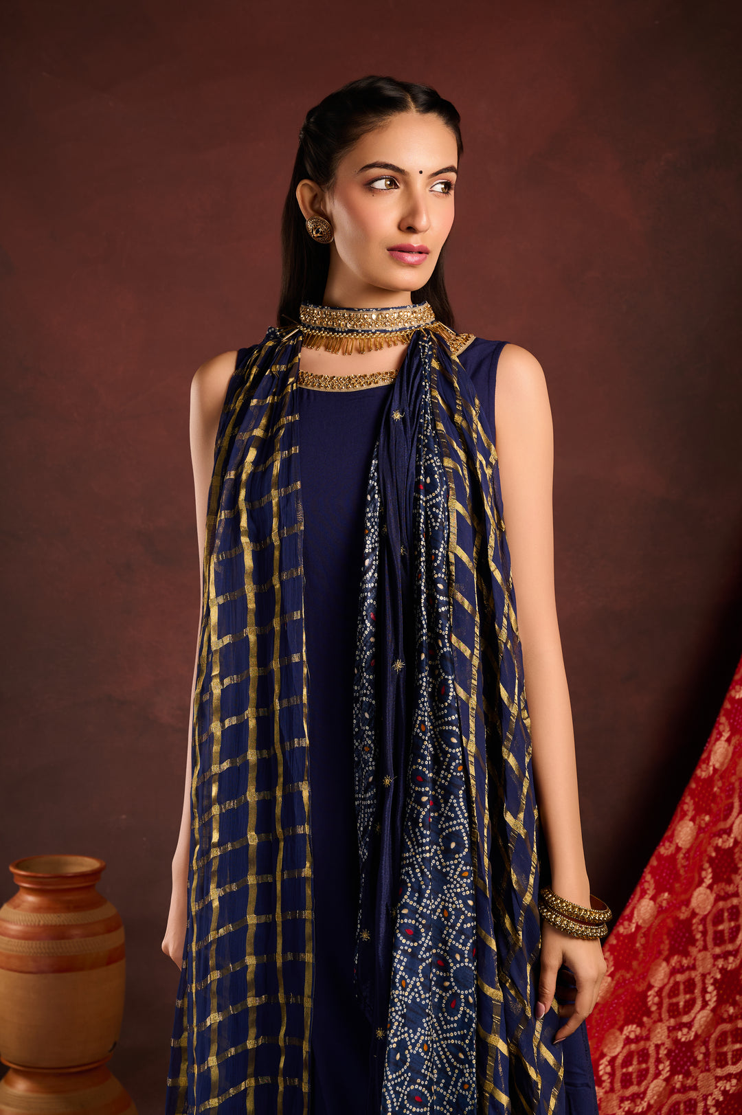 Blue Embellished Cape with Gown