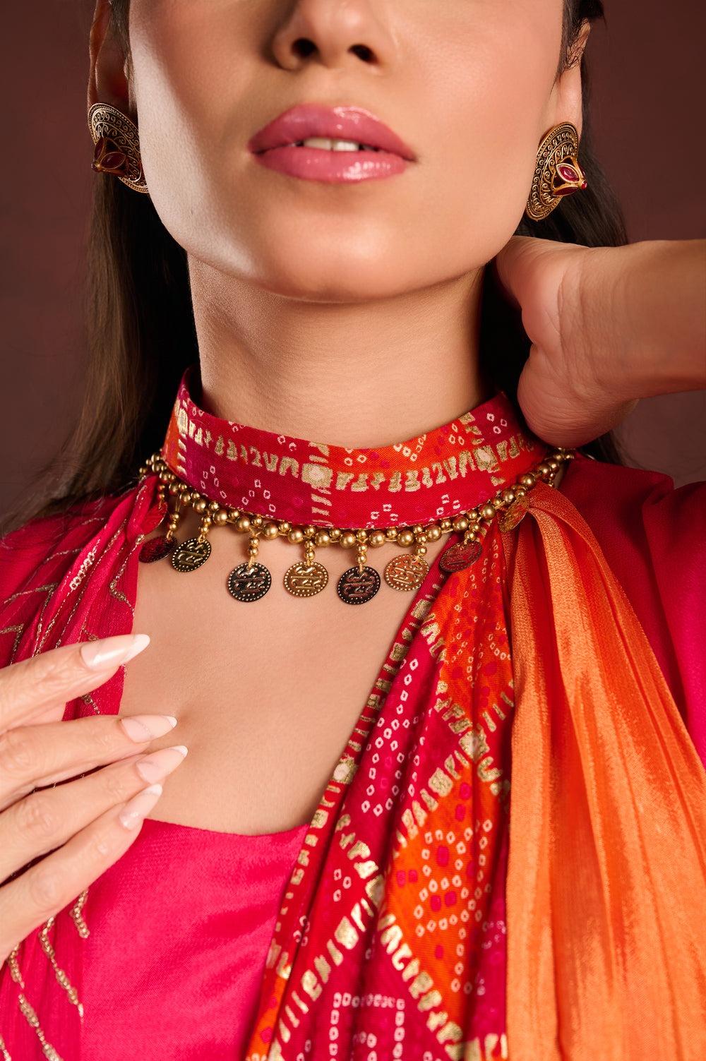 Rani Pink Bandhej Cape with Gown