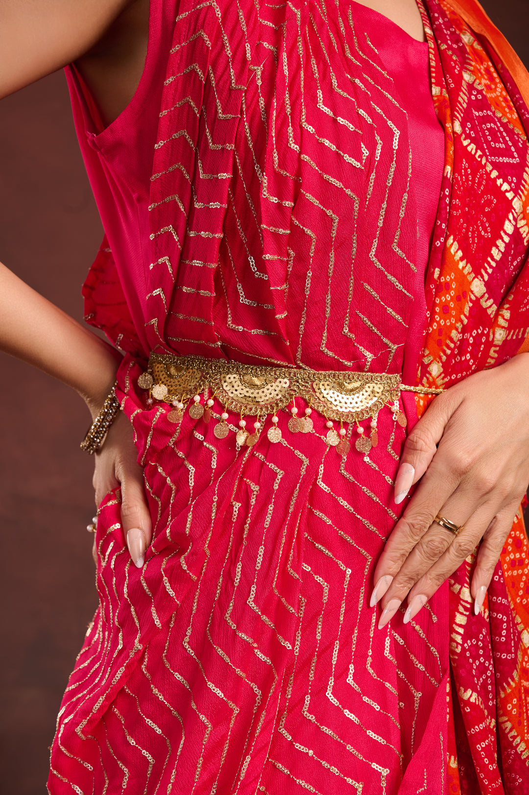 Rani Pink Bandhej Cape with Gown