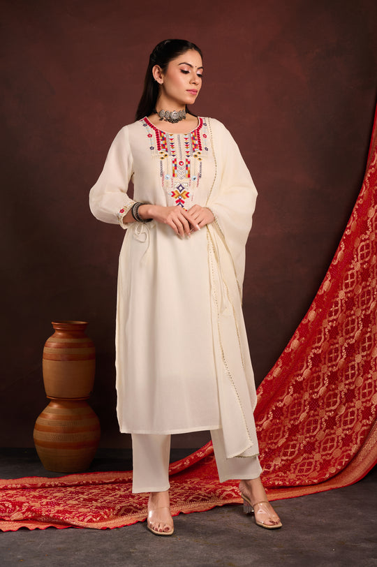 Multicolor Thread Yoke Embroidered suit set