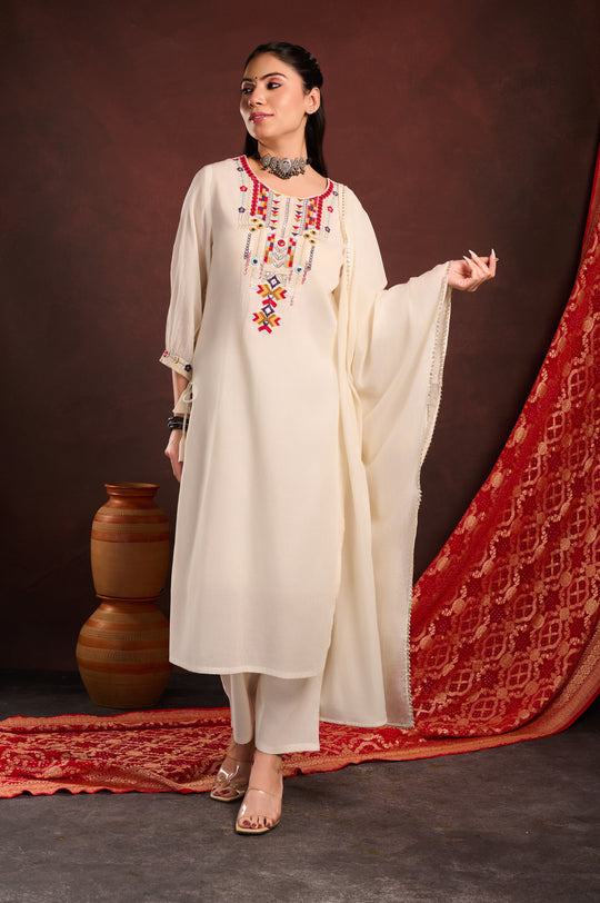 Multicolor Thread Yoke Embroidered suit set