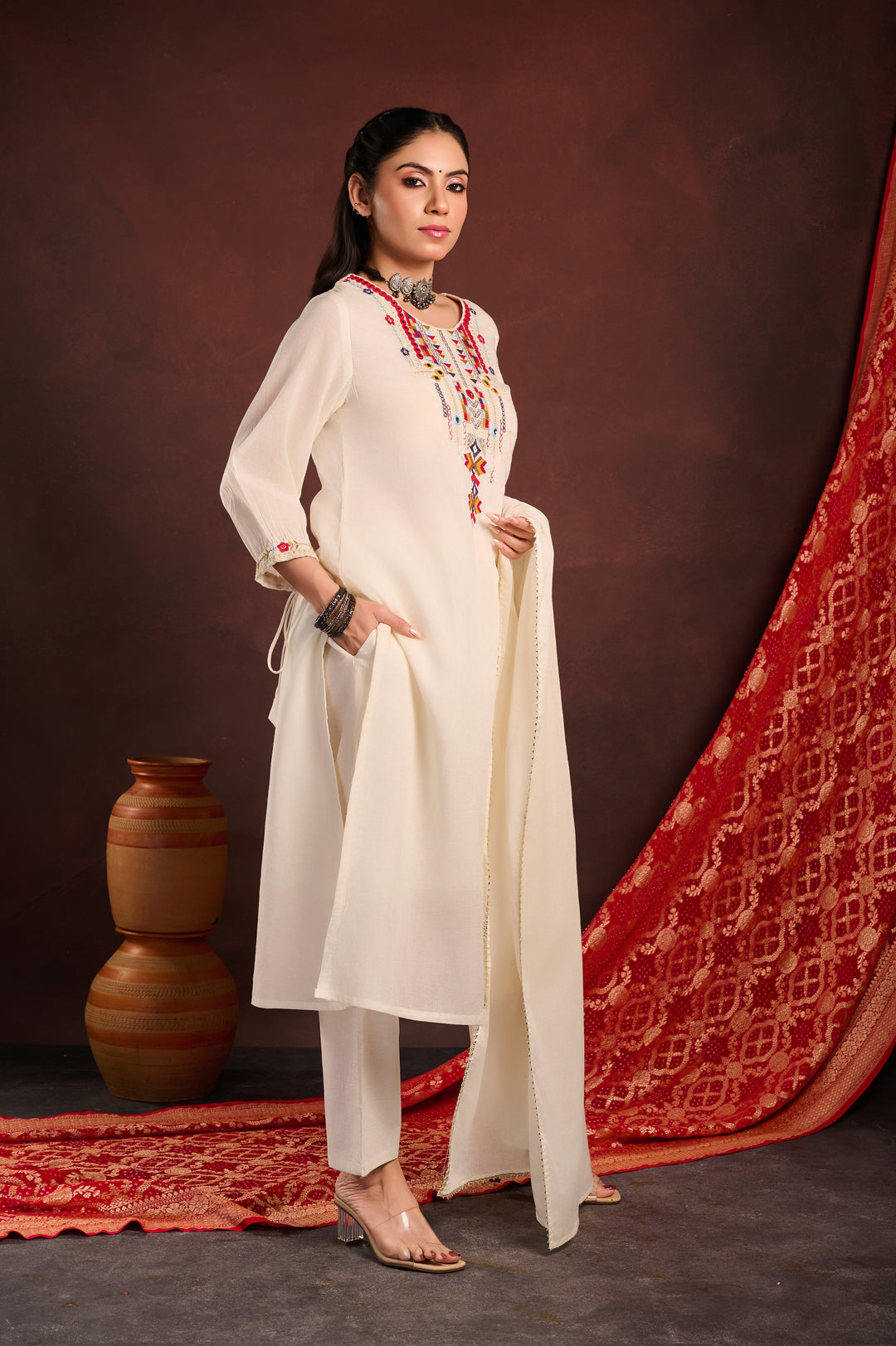 Multicolor Thread Yoke Embroidered suit set