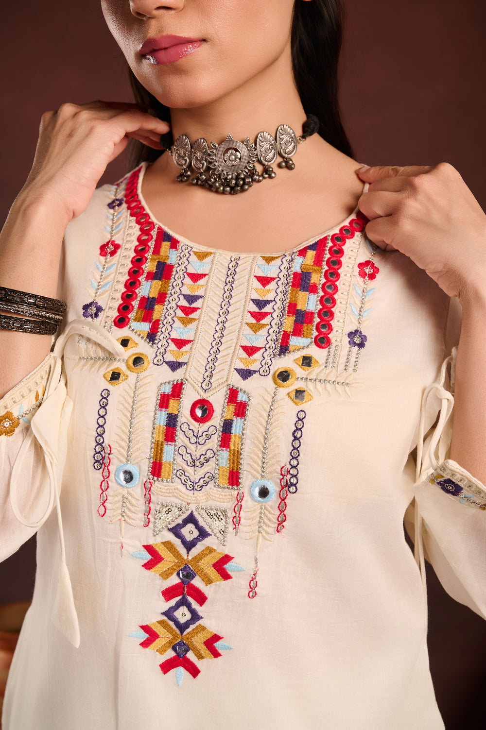 Multicolor Thread Yoke Embroidered suit set