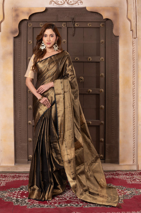 Women silk handloom saree black