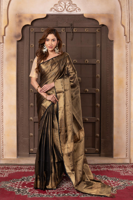 Women silk handloom saree black